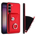 For Samsung Galaxy S23 5G Organ Card Bag Ring Holder PU Phone Case(Red)