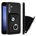 For Samsung Galaxy S23 FE 5G Organ Card Bag Ring Holder PU Phone Case(Black)