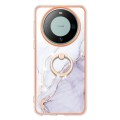 For Huawei Mate 60 Electroplating Marble IMD TPU Phone Case with Ring Holder(White 006)