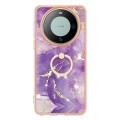 For Huawei Mate 60 Electroplating Marble IMD TPU Phone Case with Ring Holder(Purple 002)