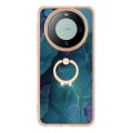 For Huawei Mate 60 Electroplating Marble Dual-side IMD Phone Case with Ring(Green 017)