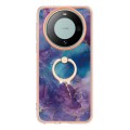 For Huawei Mate 60 Electroplating Marble Dual-side IMD Phone Case with Ring(Purple 016)