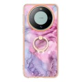 For Huawei Mate 60 Electroplating Marble Dual-side IMD Phone Case with Ring(Pink 013)