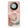 For Huawei Mate 60 Electroplating Marble Dual-side IMD Phone Case with Ring(Rose Gold 015)