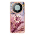 For Huawei Mate 60 Electroplating Marble Dual-side IMD Phone Case with Ring(Rose Red 014)