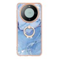For Huawei Mate 60 Pro Electroplating Marble Dual-side IMD Phone Case with Ring(Blue 018)