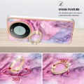 For Huawei Mate 60 Pro Electroplating Marble Dual-side IMD Phone Case with Ring(Pink 013)