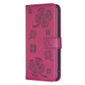 For Motorola Moto E13 4G Four-leaf Embossed Leather Phone Case(Rose Red)