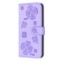 For Motorola Moto G34 5G Four-leaf Embossed Leather Phone Case(Purple)