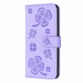 For Samsung Galaxy S23 FE 5G Four-leaf Embossed Leather Phone Case(Purple)