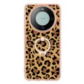 For Huawei Mate 60 Pro Electroplating Dual-side IMD Phone Case with Ring Holder(Leopard Print)