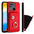 For Xiaomi Redmi 10C Organ Card Bag Ring Holder PU Phone Case(Red)