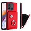 For Xiaomi Redmi 12C/11A Organ Card Bag Ring Holder PU Phone Case(Red)