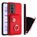 For Xiaomi Poco F5 Pro/Redmi K60/K60 Pro Organ Card Bag Ring Holder PU Phone Case(Red)