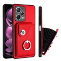 For Xiaomi Poco X5/Redmi Note 12 5G Global Organ Card Bag Ring Holder PU Phone Case(Red)