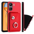 For Xiaomi Redmi 13C 4G / Poco C65 Organ Card Bag Ring Holder PU Phone Case(Red)