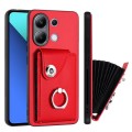 For Xiaomi Redmi Note 13 4G Global Organ Card Bag Ring Holder PU Phone Case(Red)