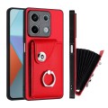 For Xiaomi Redmi Note 13 5G Global Organ Card Bag Ring Holder PU Phone Case(Red)