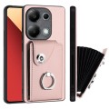 For Xiaomi Redmi Note 13 Pro 4G Global Organ Card Bag Ring Holder PU Phone Case(Pink)