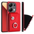 For Xiaomi Redmi Note 13 Pro 4G Global Organ Card Bag Ring Holder PU Phone Case(Red)