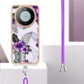For Huawei Mate 60 Electroplating IMD TPU Phone Case with Lanyard(Purple Flower)