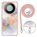For Huawei Mate 60 Pro Electroplating IMD TPU Phone Case with Lanyard(White Marble)