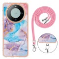 For Huawei Mate 60 Pro Electroplating IMD TPU Phone Case with Lanyard(Blue Marble)