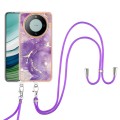 For Huawei Mate 60 Electroplating Marble Dual-side IMD Phone Case with Lanyard(Purple 002)