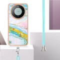 For Huawei Mate 60 Electroplating Marble Dual-side IMD Phone Case with Lanyard(Green 004)