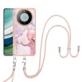 For Huawei Mate 60 Electroplating Marble Dual-side IMD Phone Case with Lanyard(Rose Gold 005)