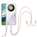 For Huawei Mate 60 Electroplating Marble Dual-side IMD Phone Case with Lanyard(White 006)