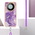 For Huawei Mate 60 Pro Electroplating Marble Dual-side IMD Phone Case with Lanyard(Purple 002)