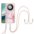 For Huawei Mate 60 Pro Electroplating Marble Dual-side IMD Phone Case with Lanyard(Rose Gold 005)