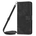 For OPPO Reno11 Pro Global Skin Feel Stripe Pattern Leather Phone Case with Long Lanyard(Black)