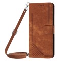 For Tecno Pova 6 Pro Skin Feel Stripe Pattern Leather Phone Case with Long Lanyard(Brown)