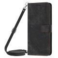 For Tecno Pova 6 Pro Skin Feel Stripe Pattern Leather Phone Case with Long Lanyard(Black)