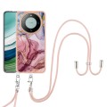 For Huawei Mate 60 Electroplating Marble Dual-side IMD Phone Case with Lanyard(Rose Red 014)