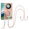 For Huawei Mate 60 Electroplating Marble Dual-side IMD Phone Case with Lanyard(Rose Gold 015)