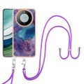 For Huawei Mate 60 Electroplating Marble Dual-side IMD Phone Case with Lanyard(Purple 016)