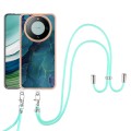 For Huawei Mate 60 Electroplating Marble Dual-side IMD Phone Case with Lanyard(Green 017)