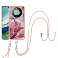 For Huawei Mate 60 Pro Electroplating Marble Dual-side IMD Phone Case with Lanyard(Rose Red 014)