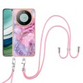 For Huawei Mate 60 Pro Electroplating Marble Dual-side IMD Phone Case with Lanyard(Pink 013)