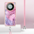 For Huawei Mate 60 Pro Electroplating Marble Dual-side IMD Phone Case with Lanyard(Pink 013)