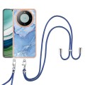 For Huawei Mate 60 Pro Electroplating Marble Dual-side IMD Phone Case with Lanyard(Blue 018)