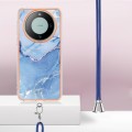 For Huawei Mate 60 Pro Electroplating Marble Dual-side IMD Phone Case with Lanyard(Blue 018)