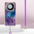 For Huawei Mate 60 Pro Electroplating Marble Dual-side IMD Phone Case with Lanyard(Purple 016)