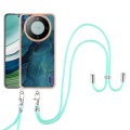 For Huawei Mate 60 Pro Electroplating Marble Dual-side IMD Phone Case with Lanyard(Green 017)