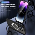 For iPhone 15 Plus MagSafe Holder Skin-feel PC Hybrid TPU Phone Case(Black)