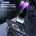 For iPhone 14 Plus MagSafe Holder Skin-feel PC Hybrid TPU Phone Case(Dark Blue)