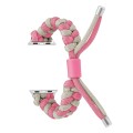 For Apple Watch Series 7 41mm Paracord Fishtail Braided Silicone Bead Watch Band(Pink Grey)